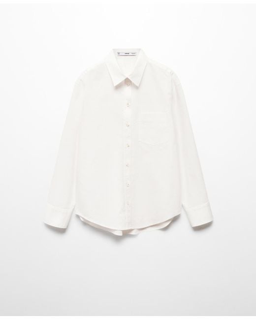 Mango White Chest-pocket Cotton Shirt