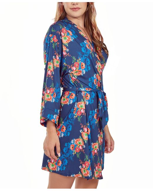 iCollection Blue Floral Microfiber Robe