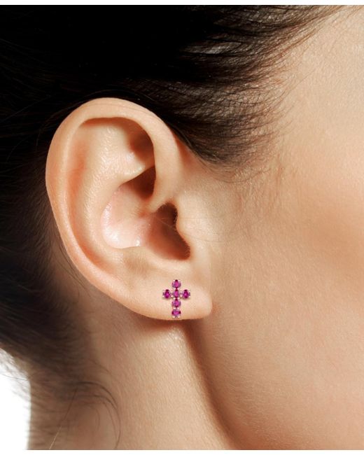 Macy's Pink Lab Grown Sapphire Cross Stud Earrings (1 Ct. T.w.