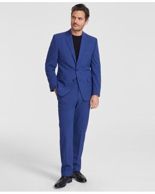Perry Ellis Blue Perry Ellis Modern-fit Solid Nested Suit for men
