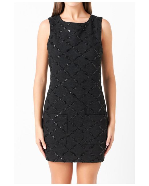 Endless Rose Black Tweed Sleeveless Mini Dress