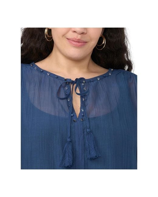 Vince Camuto Blue Plus Size Split Neck Top