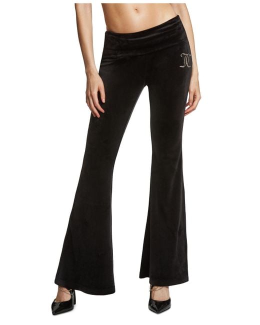 Juicy Couture Embellishedlogo Flarehem Velour Pants in Black Lyst