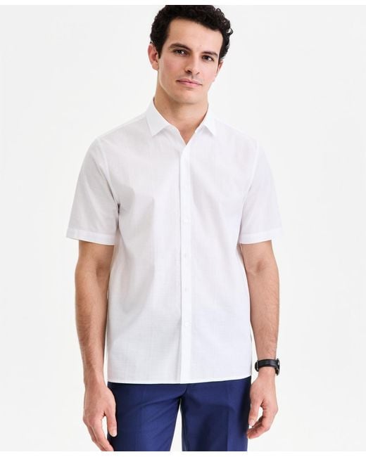 Alfani White Short-sleeve Solid Texture Shirt for men