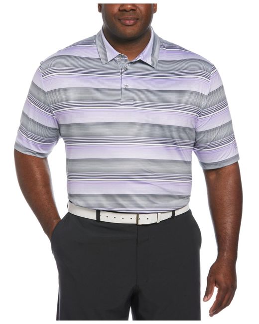 PGA TOUR Blue Big & Tall Linear Energy Stretch Moisture-wicking Textured Stripe Golf Polo Shirt for men