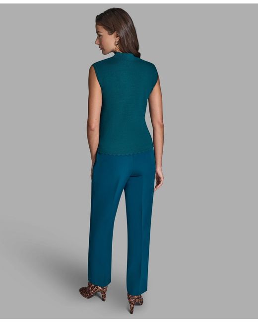 BCBGMAXAZRIA Blue Sleeveless Mock Neck Knit Top