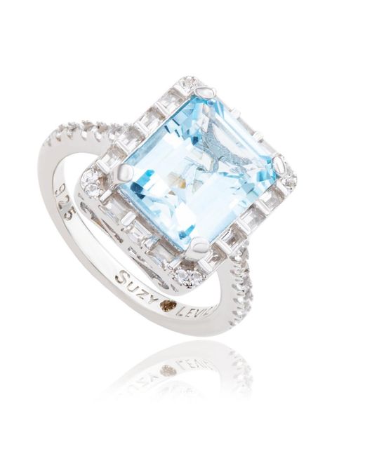 SUZY LEVIAN NEW YORK White Suzy Levian Sterling Silver Emerald Cut Topaz Halo Ring