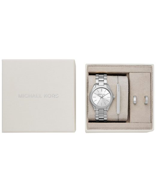 Michael Kors White  Slim Runway Three-hand Stainless Steel Watch And Jewelry Set