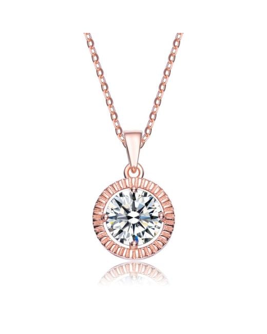 Genevive Jewelry White Cubic Zirconia Sterling Silver Gold Plated Classic Round Pendant