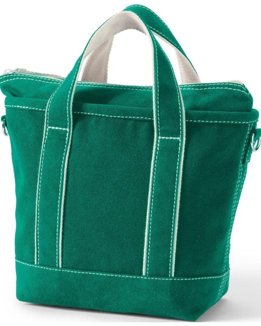 Lands' End Green Small Solid Color 3 Pocket Zip Top Canvas Tote Bag