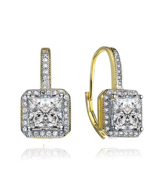 Rachel Glauber White Radiant 14k -plated Halo Leverback Earrings