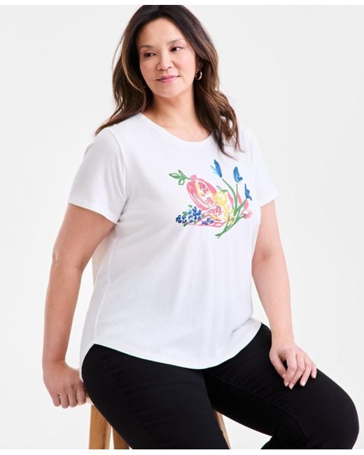 Style & Co. White Plus Size Crewneck Graphic-print Tee