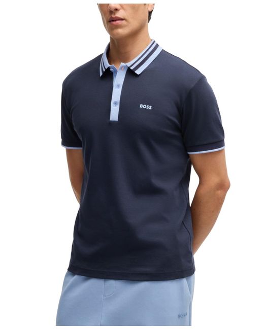 Colar Boss BOSS Boss By Slim-fit Striped-collar Polo in Blue for Men | Lyst