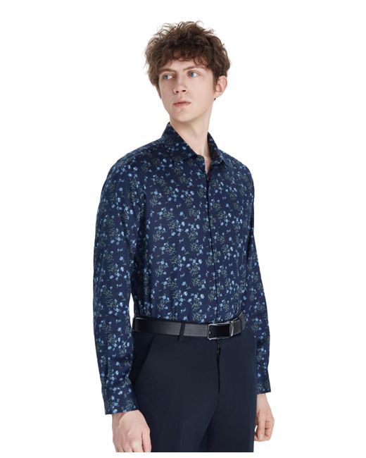 BarIII Blue Tossed Bouquet Print Dress Shirt for men
