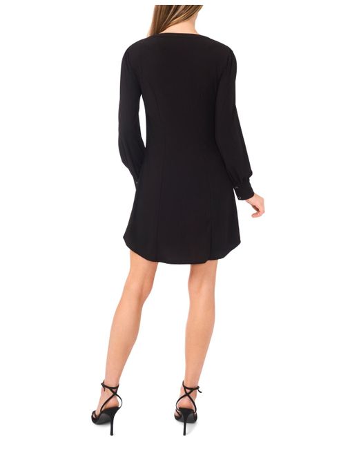 Cece V-neck Button Down Long Sleeve Dress in Black | Lyst