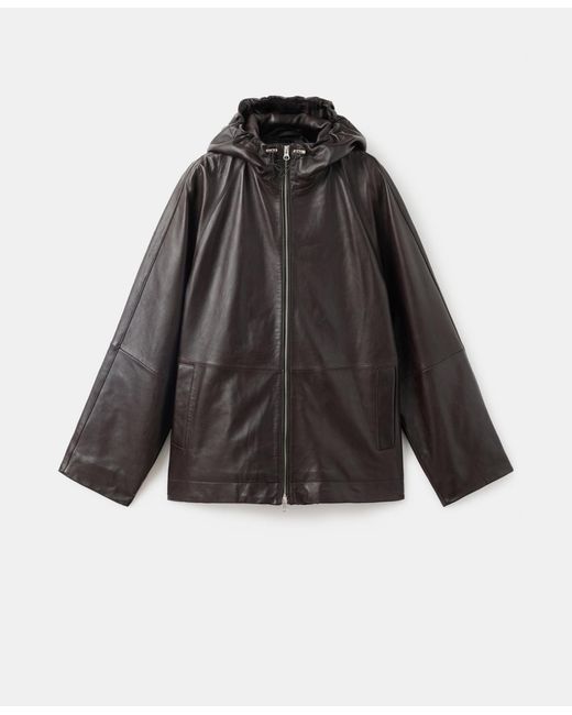 Mango Brown Leather Hood Jacket