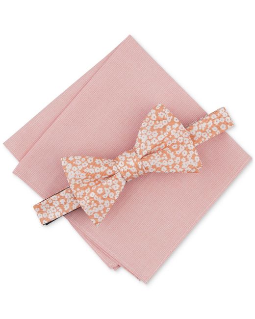 BarIII Pink Brennan Floral Bow Tie & Solid Pocket Square Set for men