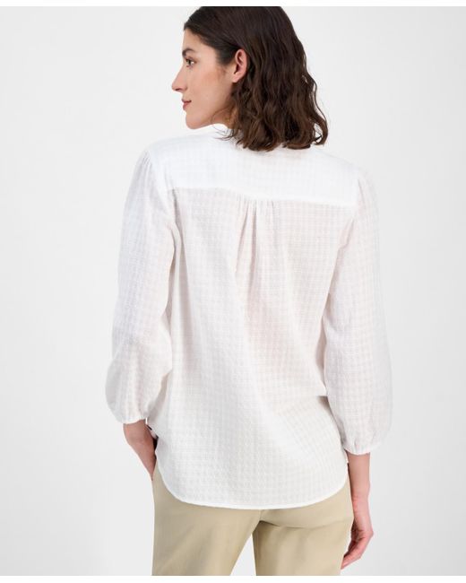 Tommy Hilfiger White 3/4-sleeve Pintuck Tunic Top