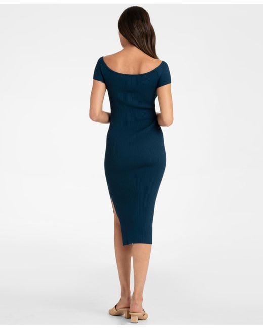 Seraphine Off-the-shoulder Knitted Maternity Dress in Blue