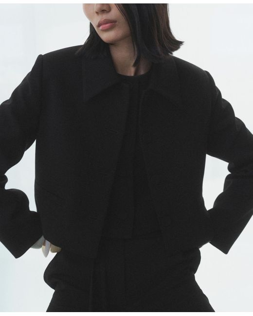 Mango Black Crop Lapel Suit Jacket