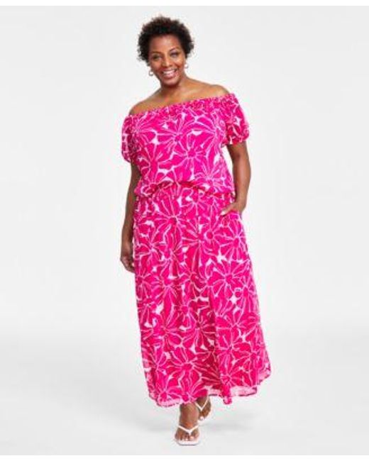 INC International Concepts Pink Plus Size Off The Shoulder Top Maxi Skirt Created For Macys