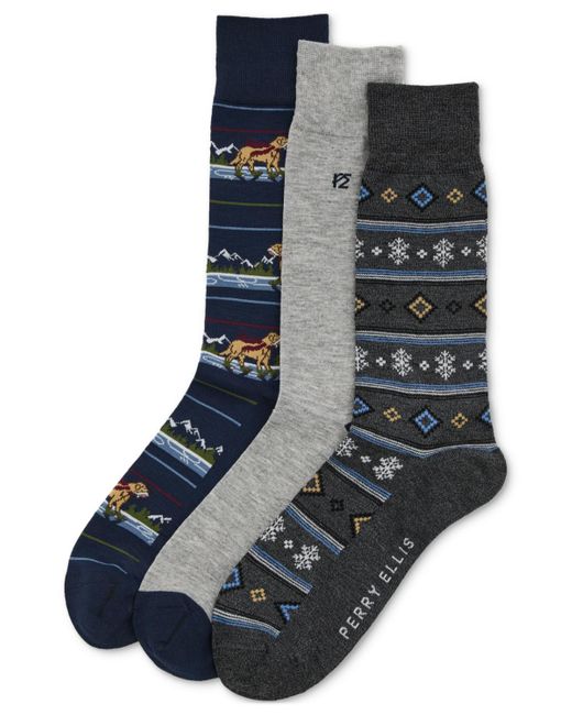 Perry Ellis Black 3pk. Mixed Patterned Socks for men