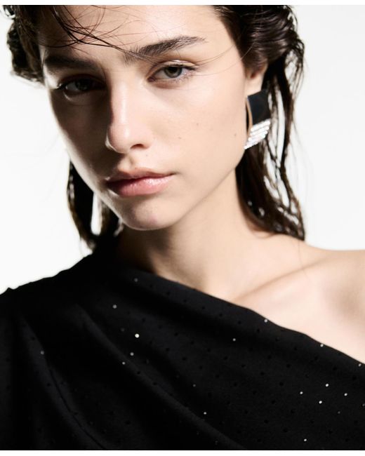 Mango Black Asymmetrical Sequined Blouse
