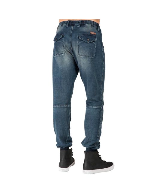 Level 7 Blue Premium Knit Denim jogger Jeans Indigo Hand Sanded Knee Patches for men