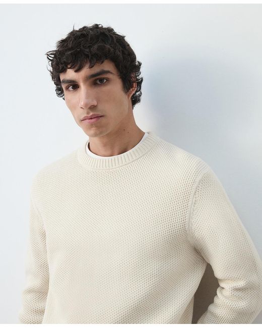 Mango White Medium-knit Microstructure Sweater for men