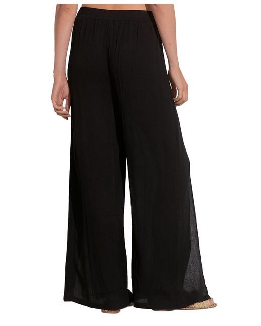 Elan Black Wrap Wide-leg Drawstring Pants
