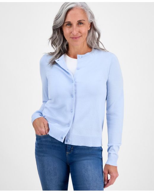 Style & Co. White Petite Crewneck Cardigan