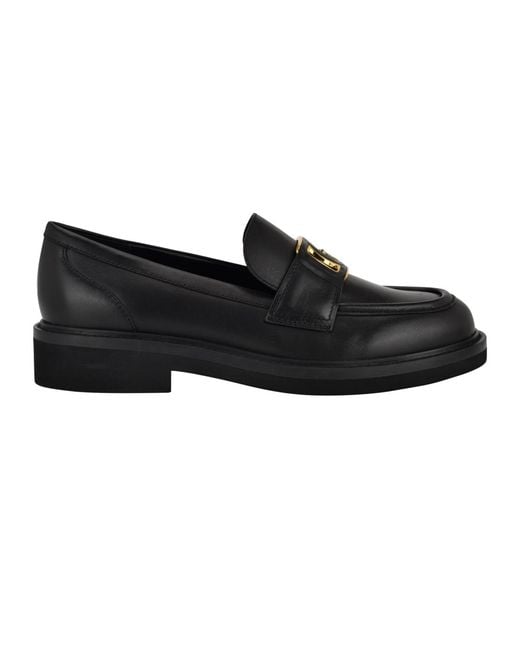 Guess Black Shuttle Logo Hardware Round Toe Loafers