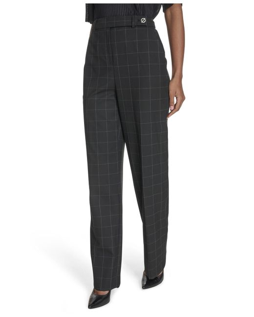 Calvin Klein Black Petite toggle-tab Windowpane-print Pants