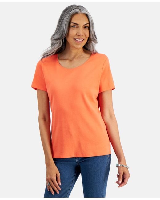 Style & Co. Orange Cotton Short-sleeve Scoop-neck Top