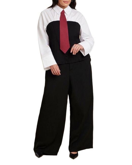 Eloquii Black Plus Size Bustier Button Up Twofer