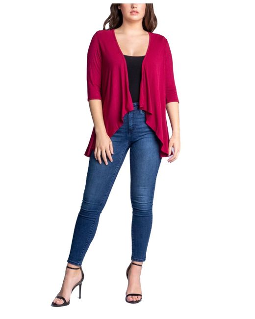 24seven Comfort Apparel Red Open Front Elbow Length Sleeve Cardigan Sweater