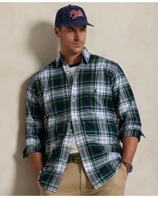 Polo Ralph Lauren Men's Blue Big & Tall Plaid Oxford Shirt Polo Ralph Lauren Men's Blue Big & Tall Plaid Oxford Shirt