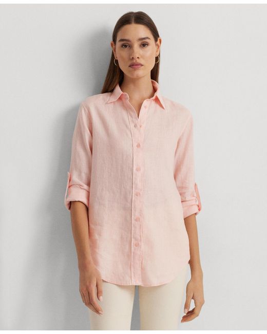Lauren by Ralph Lauren Pink Linen Shirt