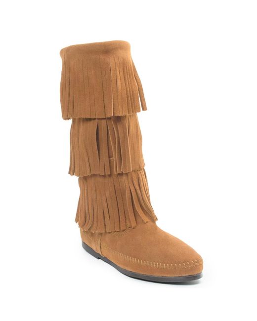 Minnetonka Brown Suede 3-layer Fringe Boots