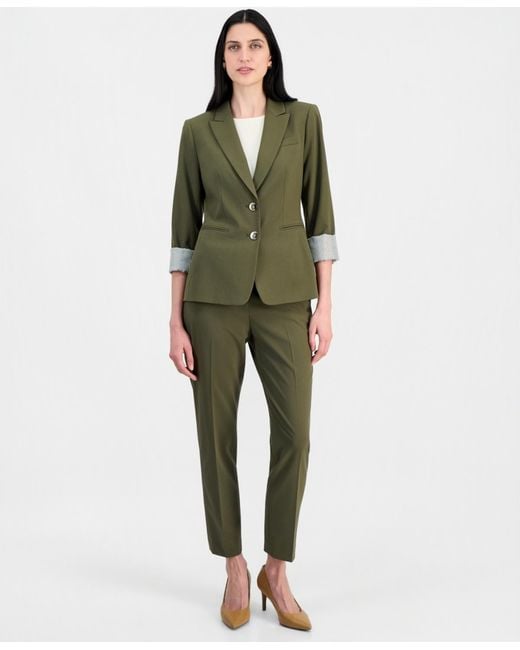 Tahari Green Two-button Peak-lapel Blazer