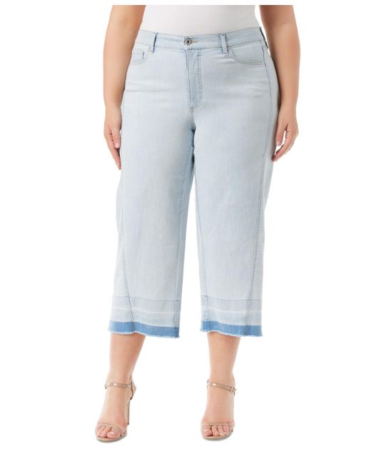 Jessica Simpson Blue Trendy Plus Size Melody Cropped Wide-leg Jeans
