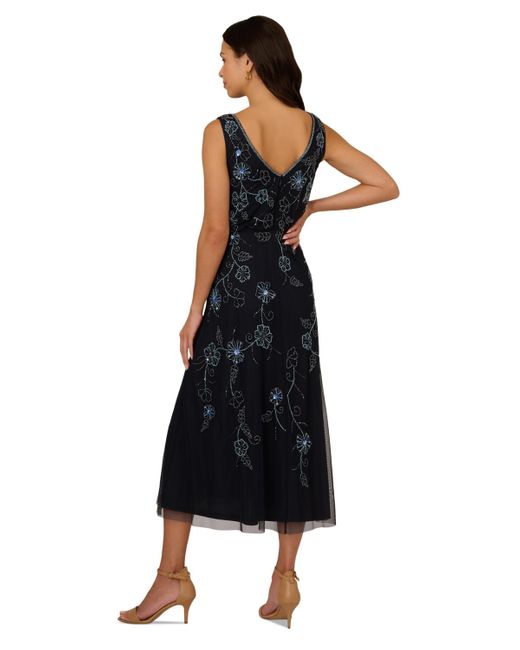 adrianna papell sleeveless tea length dress black La Femme 33509 Dress | La Femme Dresses