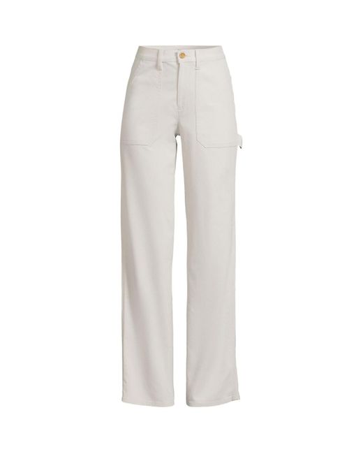 Lands' End White Petite Herringbone Chino High Rise Utility Pants