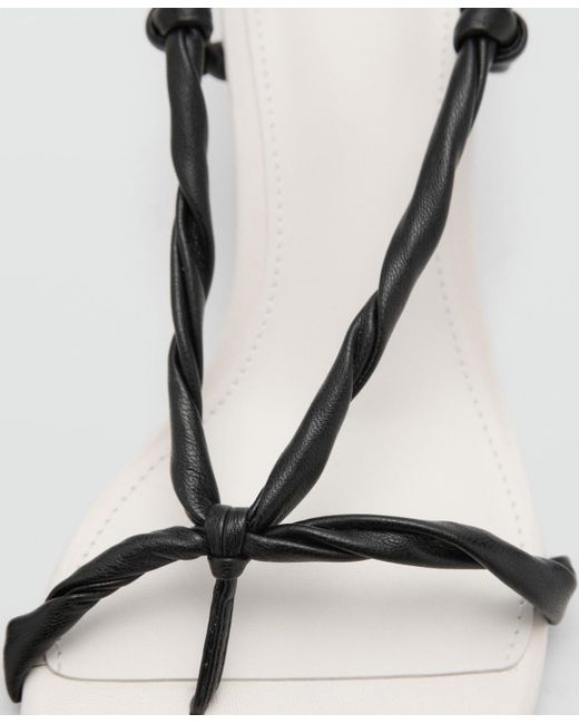 Mango White Ruched Strips Sandals