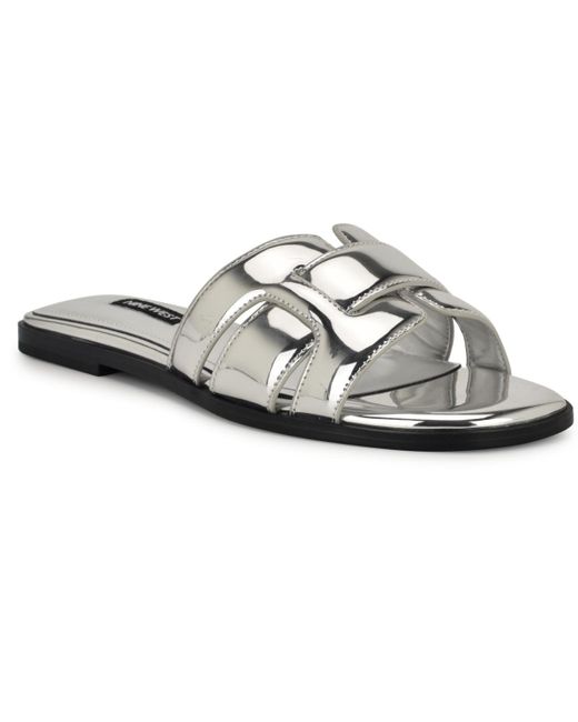 Nine West White Germani Woven Flat Slip-on Sandals