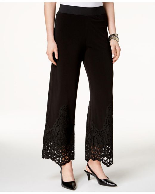Alfani Black Lace-trim Pull-on Pants, Created For Macy's