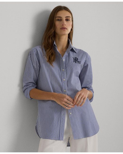 Lauren by Ralph Lauren Blue Striped Long-sleeve Shirt