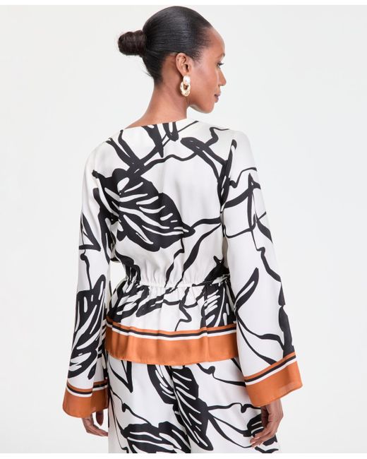 INC International Concepts White Printed Peplum Top