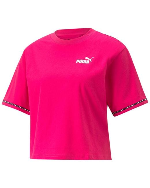PUMA Cotton Power-tape-logo Short-sleeve T-shirt in Pink | Lyst