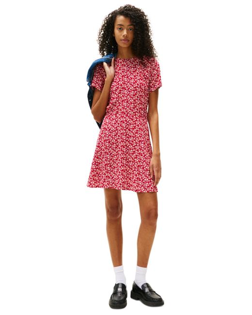 Tommy Hilfiger Red Floral-print Fit & Flare Mini Dress